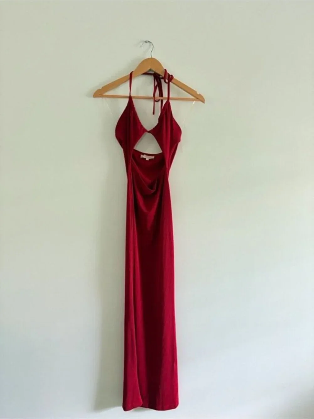 Meshki Maddie Ribbed Maxi Bodycon Dress Drawstring Cut Out Raspberry Red Small - Picture 5 of 8